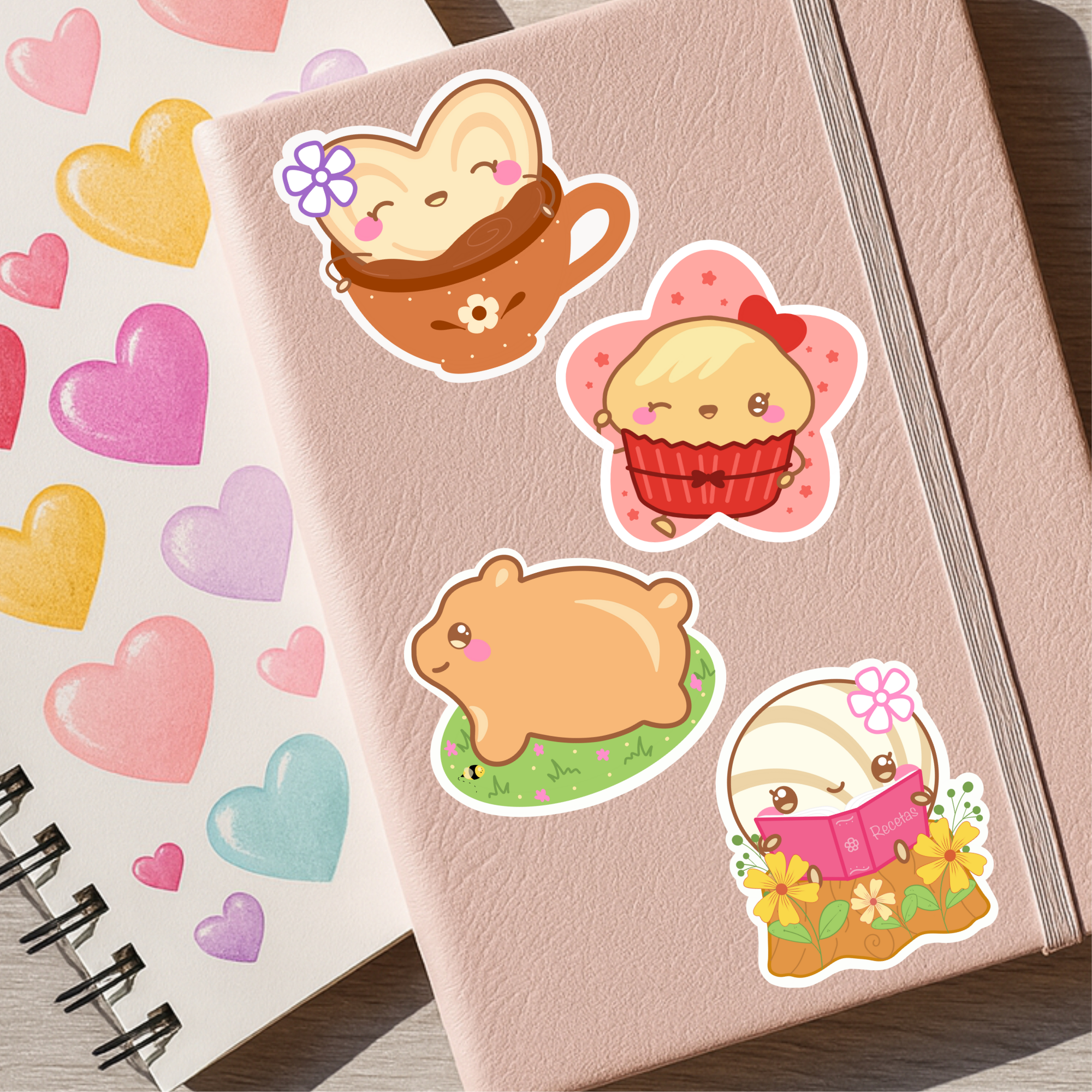 Pan Dulce Cozy Sticker Bundle - 4 Pack of 3" (3 Glossy + 1 Matte) Vinyl Character Stickers